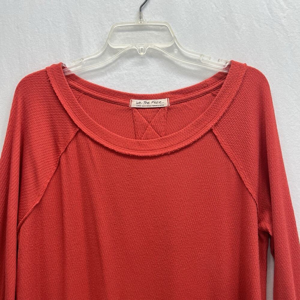 We The Free People Thermal Top Women L Orange Waffle Knit Oversized Long Sleeve - Picture 2 of 15